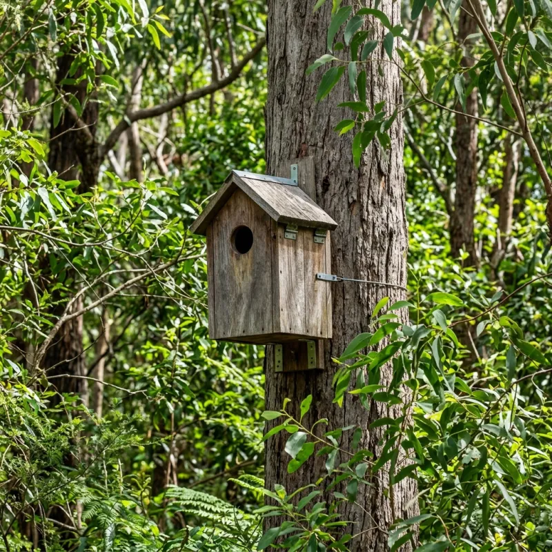 Animal nesting box installed as a humane alternative to a Doveton roof cavity
