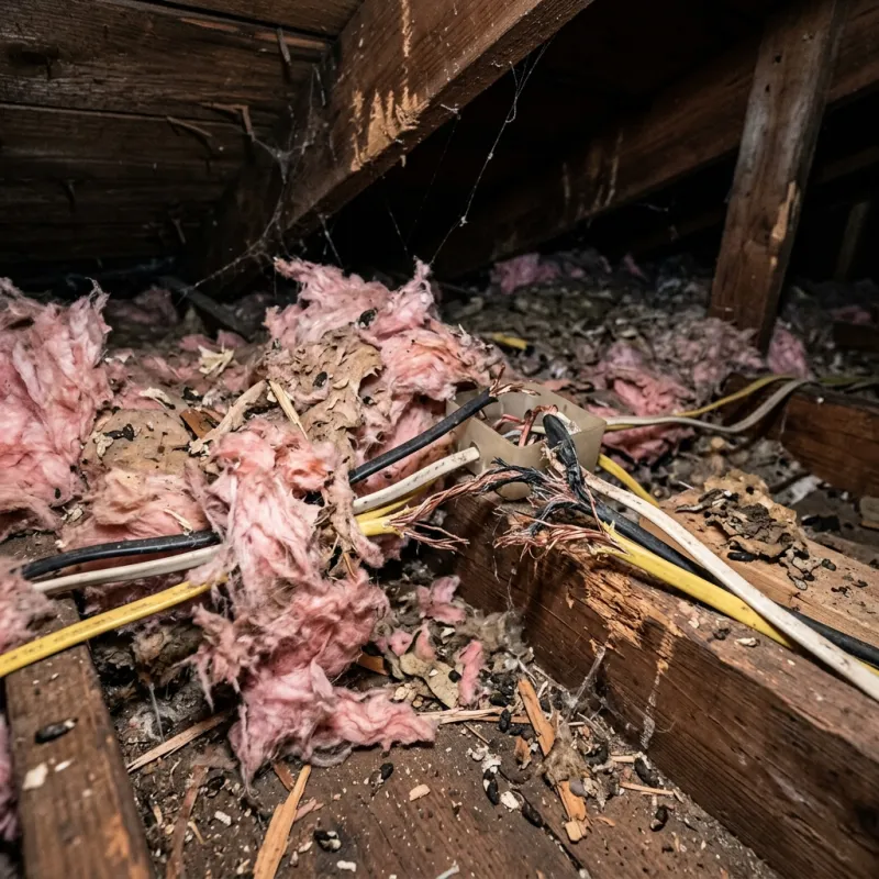 Contaminated ceiling insulation being assessed in a Doveton roof space