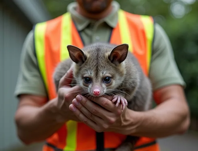 Animal handler safely recovering a deceased possum in Doveton